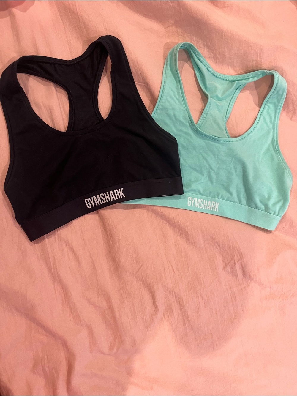 Gymshark Racerback Sports Bras in Black and Aqua Mint